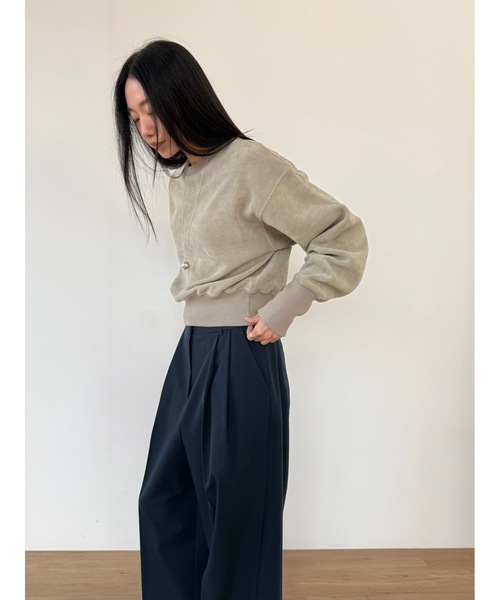 Didot.showroom（ディドット ショールーム）の「【DIDOT.】ミニマルクロップドMTM（フリース裏起毛）（スウェット・レディース・ネイビー/サンドベージュ/ブラック/ブラウン・FREE）」の21枚目の写真