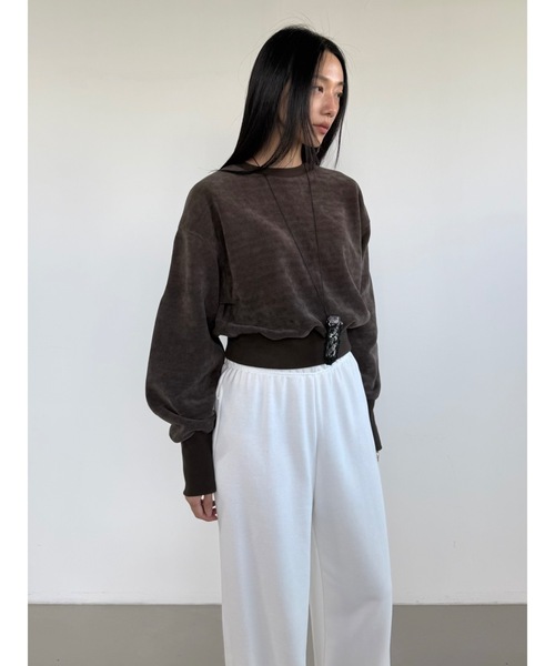 Didot.showroom（ディドット ショールーム）の「【DIDOT.】ミニマルクロップドMTM（フリース裏起毛）（スウェット・レディース・ネイビー/サンドベージュ/ブラック/ブラウン・FREE）」の16枚目の写真