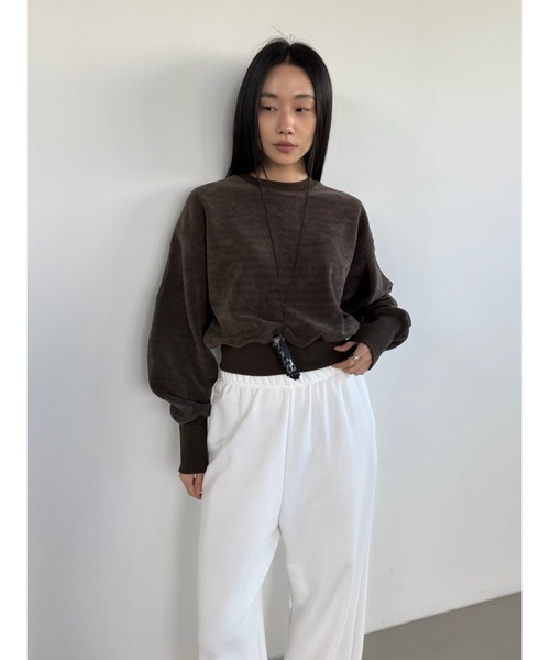 Didot.showroom（ディドット ショールーム）の「【DIDOT.】ミニマルクロップドMTM（フリース裏起毛）（スウェット・レディース・ネイビー/サンドベージュ/ブラック/ブラウン・FREE）」の18枚目の写真