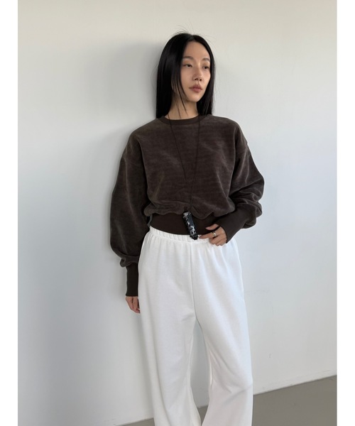 Didot.showroom（ディドット ショールーム）の「【DIDOT.】ミニマルクロップドMTM（フリース裏起毛）（スウェット・レディース・ネイビー/サンドベージュ/ブラック/ブラウン・FREE）」の17枚目の写真