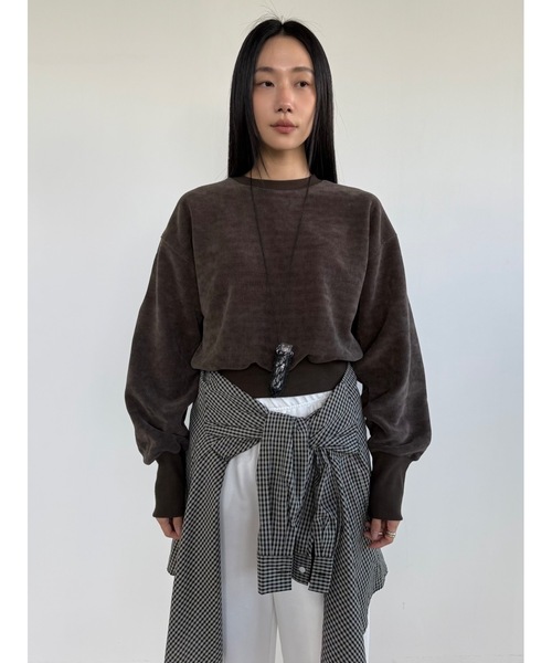 Didot.showroom（ディドット ショールーム）の「【DIDOT.】ミニマルクロップドMTM（フリース裏起毛）（スウェット・レディース・ネイビー/サンドベージュ/ブラック/ブラウン・FREE）」の11枚目の写真