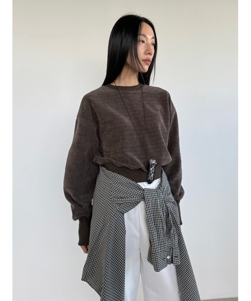 Didot.showroom（ディドット ショールーム）の「【DIDOT.】ミニマルクロップドMTM（フリース裏起毛）（スウェット・レディース・ネイビー/サンドベージュ/ブラック/ブラウン・FREE）」の14枚目の写真