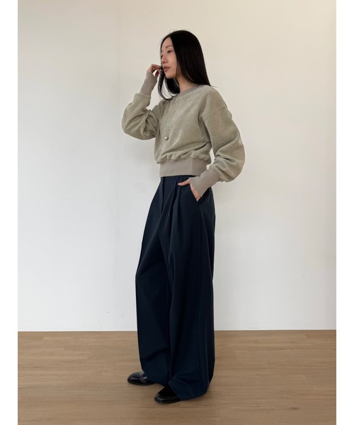 Didot.showroom（ディドット ショールーム）の「【DIDOT.】ミニマルクロップドMTM（フリース裏起毛）（スウェット・レディース・ネイビー/サンドベージュ/ブラック/ブラウン・FREE）」の22枚目の写真
