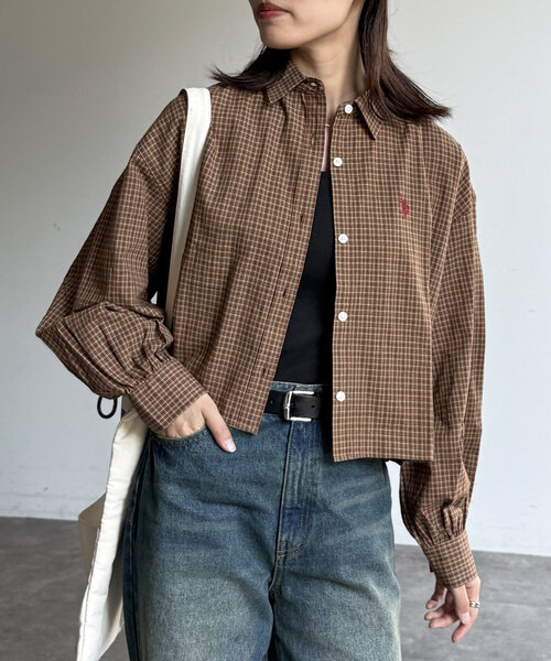 U.S. POLO ASSN.(ユーエスポロアッスン)の「クロップドシャツ(シャツ/ブラウス・レディース・ブラウン/グリーン/レッド/ネイビー・FREE)」の9枚目の写真
