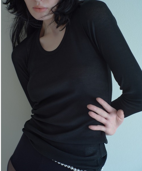 IRIS47（イリスフォーセブン）の「【IRIS 47】comfy long tops/コンフィー ロング トップス（Tシャツ/カットソー・レディース・グリーン/ホワイト/ブラック・FREE）」の3枚目の写真