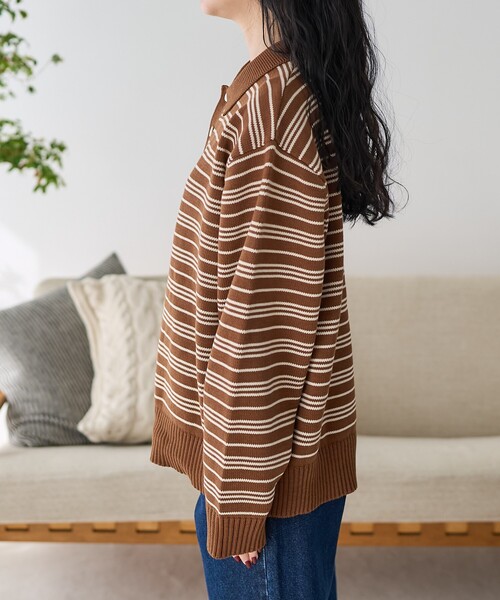 FREAK'S STORE（フリークスストア）の「バイオウォッシュ加工 ポロサマーニット / コットンニット（ポロシャツ・レディース・ブラウン/ネイビー/レッド/ダークネイビー/グレー・ﾌﾘ-）」の11枚目の写真