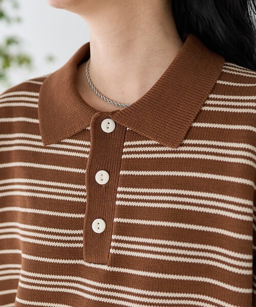 FREAK'S STORE（フリークスストア）の「バイオウォッシュ加工 ポロサマーニット / コットンニット（ポロシャツ・レディース・ブラウン/ネイビー/レッド/ダークネイビー/グレー・ﾌﾘ-）」の9枚目の写真
