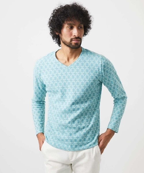 MICHEL KLEIN HOMME   （ミッシェルクランオム）の「《日本製》リンクスVネック長袖カットソー（Tシャツ/カットソー・メンズ・ホワイト/ネイビー/カーキ・MEDIUM/LARGE/X-LARGE）」の2枚目の写真