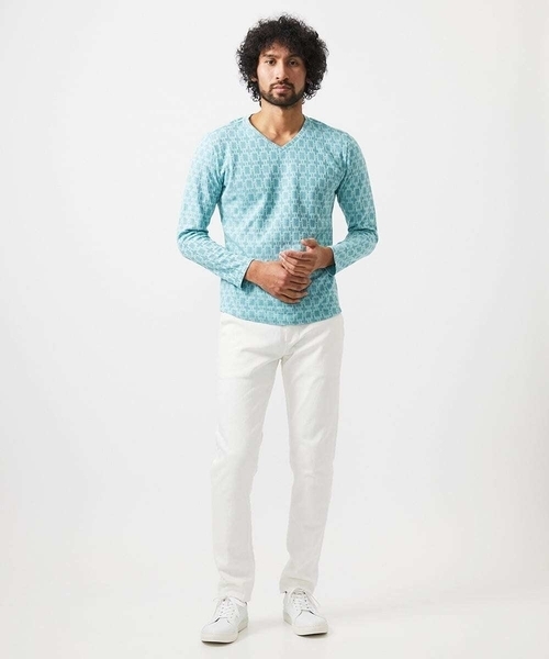 MICHEL KLEIN HOMME   （ミッシェルクランオム）の「《日本製》リンクスVネック長袖カットソー（Tシャツ/カットソー・メンズ・ホワイト/ネイビー/カーキ・MEDIUM/LARGE/X-LARGE）」の13枚目の写真