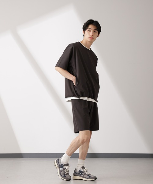 NANO universe（ナノユニバース）の「ライトウェイトストレッチ プルオーバー半袖(セットアップ可)（Tシャツ/カットソー・メンズ・ブラック/カーキ/チャコール・S/M/L）」の15枚目の写真