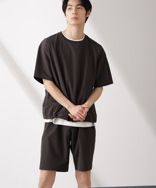 NANO universe（ナノユニバース）の「ライトウェイトストレッチ プルオーバー半袖(セットアップ可)（Tシャツ/カットソー・メンズ・ブラック/カーキ/チャコール・S/M/L）」の11枚目の写真