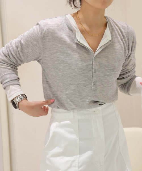 AP STUDIOメロータッチヘンリーネックTシャツ　ホワイトタグあり セール】メロータッチヘンリーネックTシャツ（Tシャツ/カットソー