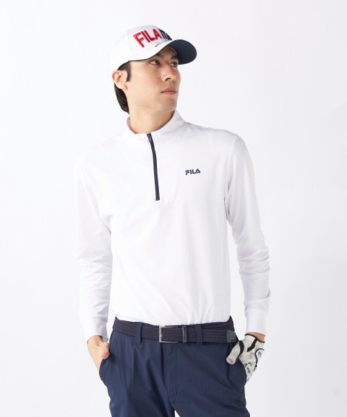 FILA GOLF(フィラゴルフ )の「【FILA GOLF/フィラゴルフ】ハーフジップ長袖シャツ ゴルフ おしゃれなギフトに最適!(シャツ/ブラウス・メンズ・ホワイト/ブラック/ネイビー・LARGE/X-LARGE/XX-LARGE/MEDIUM)」の1枚目の写真