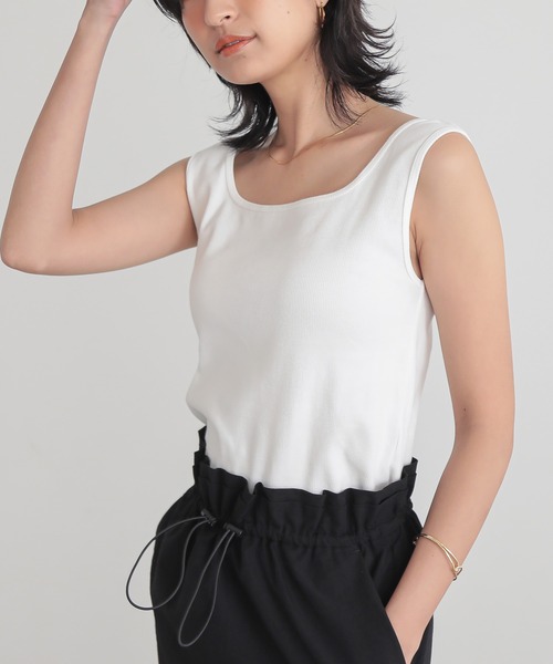 for/c(フォーシー)の「バックオープンリブスクエアタンク【サスティナブル】(Tシャツ/カットソー・レディース・チャコールグレー/ホワイト/ブラック/ホワイト×ブラック・M/L)」の13枚目の写真