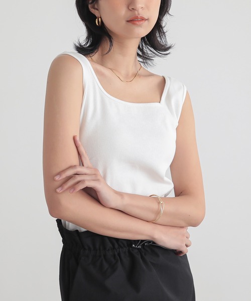 for/c(フォーシー)の「バックオープンリブスクエアタンク【サスティナブル】(Tシャツ/カットソー・レディース・チャコールグレー/ホワイト/ブラック/ホワイト×ブラック・M/L)」の12枚目の写真