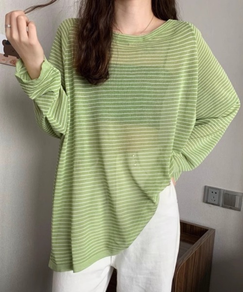 Ritzy(リッツィー)の「オーバーサイズ シアー ボーダートップス(Tシャツ/カットソー・レディース・ホワイト/ブラック/グリーン・FREE)」の19枚目の写真
