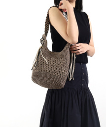 COOCO | ペーパーx柄テープフリンジワンショルダーバッグ(かごバッグ)