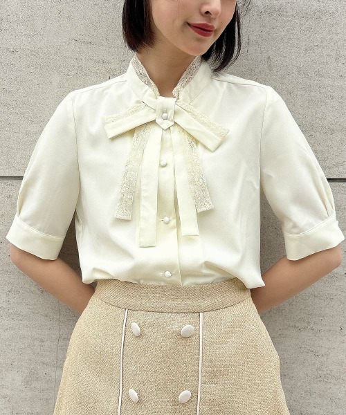 F i.n.t（フィント）の「レースレイヤードボウタイ5分袖ブラウス/ fint　フィント（シャツ/ブラウス・レディース・ブルーグレー/オフホワイト/クリーム・FREE）」の14枚目の写真