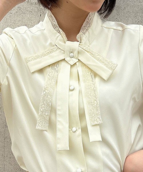 F i.n.t（フィント）の「レースレイヤードボウタイ5分袖ブラウス/ fint　フィント（シャツ/ブラウス・レディース・ブルーグレー/オフホワイト/クリーム・FREE）」の15枚目の写真