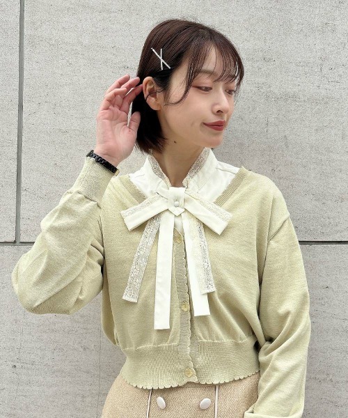 F i.n.t（フィント）の「レースレイヤードボウタイ5分袖ブラウス/ fint　フィント（シャツ/ブラウス・レディース・ブルーグレー/オフホワイト/クリーム・FREE）」の16枚目の写真