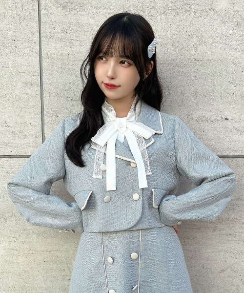 F i.n.t（フィント）の「レースレイヤードボウタイ5分袖ブラウス/ fint　フィント（シャツ/ブラウス・レディース・ブルーグレー/オフホワイト/クリーム・FREE）」の4枚目の写真