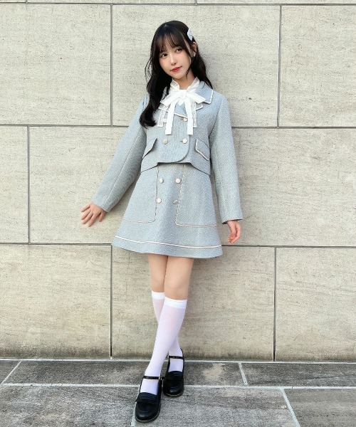 F i.n.t（フィント）の「レースレイヤードボウタイ5分袖ブラウス/ fint　フィント（シャツ/ブラウス・レディース・ブルーグレー/オフホワイト/クリーム・FREE）」の5枚目の写真