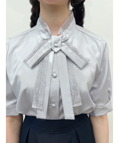 F i.n.t（フィント）の「レースレイヤードボウタイ5分袖ブラウス/ fint　フィント（シャツ/ブラウス・レディース・ブルーグレー/オフホワイト/クリーム・FREE）」の12枚目の写真