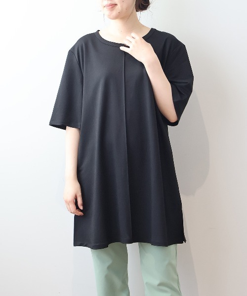 MB mint breeze(エムビーミントブリーズ)の「【WEB&一部店舗】【UVカット・接触冷感】【LL~6L 大きいサイズ】モクロディビンテージ切替えチュニック Tシャツ 半袖 春夏(チュニック・レディース・ブラック/カーキ/サックスブルー/ラベンダー・LL/3L/4L/5L/6L)」の20枚目の写真