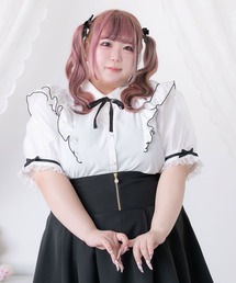 【大きいサイズ】オーガンジーパフ袖ガーリーブラウス