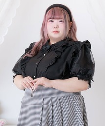 【大きいサイズ】オーガンジーパフ袖ガーリーブラウス