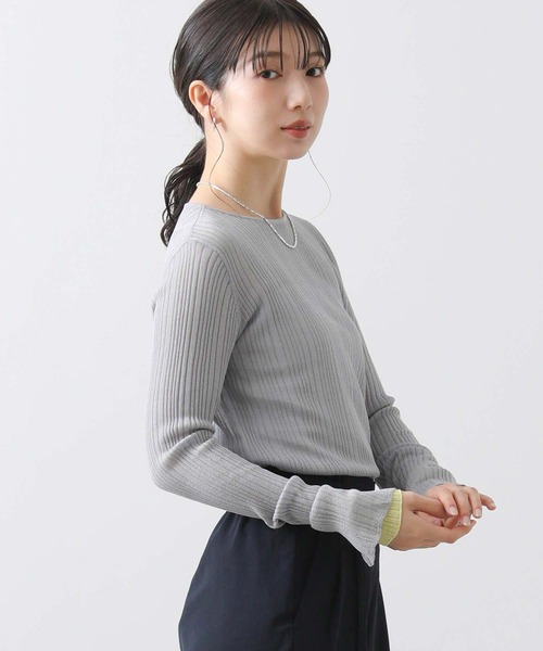 【超美品】シアーリブバイカラースリーブニット　gready brilliant Gready Brilliantシアーリブバイカラースリーブカットソー