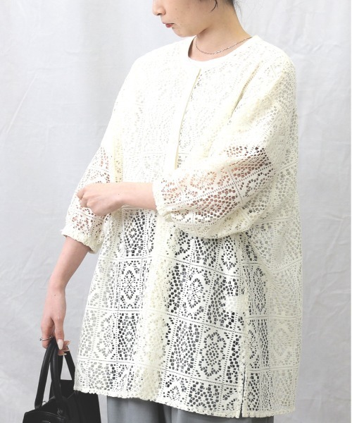 HONEYSUCKLE ROSE(ハニーサックルローズ)の「【HONEYSUCKLE ROSE】レースシャツ(シャツ/ブラウス・レディース・オフホワイト/ブラック・L/M)」の1枚目の写真