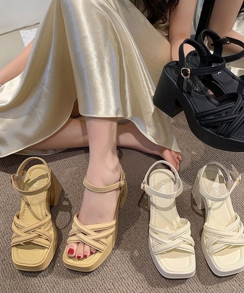 レザー★クロスストラップ★サンダル★ STUART WEITZMAN セール】レザー調 クロス ストラップ プラットフォーム 厚底 太