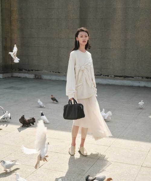 トレーナー スウェット Satin Ribbon Oversized Sweatshirt / サテンリボンスウェットシャツ レディース セール】Satin Ribbon Oversized Sweatshirt / サテンリボン