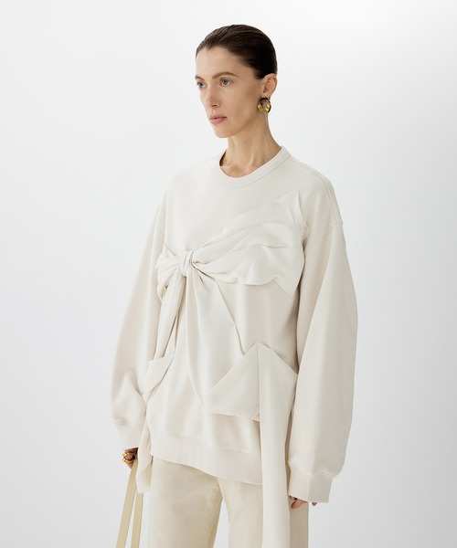 トレーナー スウェット Satin Ribbon Oversized Sweatshirt / サテンリボンスウェットシャツ レディース セール】Satin Ribbon Oversized Sweatshirt / サテンリボン