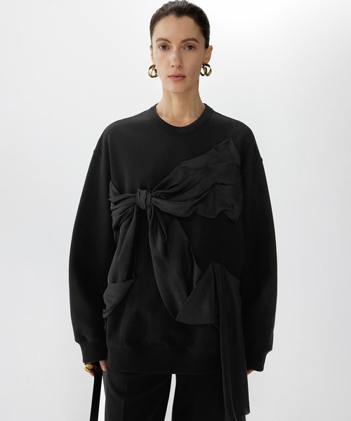 トレーナー スウェット Satin Ribbon Oversized Sweatshirt / サテンリボンスウェットシャツ レディース セール】Satin Ribbon Oversized Sweatshirt / サテンリボン
