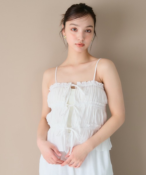 coca(coca)(コカ)の「3連リボンキャミソール(キャミソール・レディース・チャコール/ライトピンク/ホワイト/ライトグリーン・M/L)」の14枚目の写真