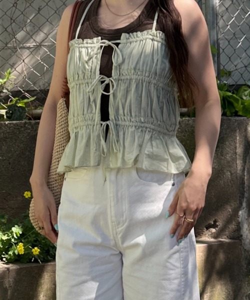 coca(coca)(コカ)の「3連リボンキャミソール(キャミソール・レディース・チャコール/ライトピンク/ホワイト/ライトグリーン・M/L)」の8枚目の写真