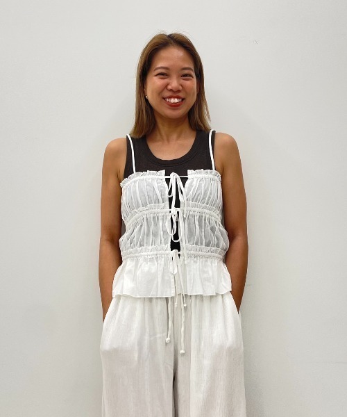 coca(coca)(コカ)の「3連リボンキャミソール(キャミソール・レディース・チャコール/ライトピンク/ホワイト/ライトグリーン・M/L)」の5枚目の写真