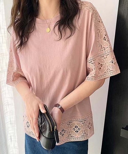 lesperance（レスぺランス）の「レースデザインカットソー（Tシャツ/カットソー・レディース・ブラック/グレー/ホワイト/ピンク・フリー）」の4枚目の写真