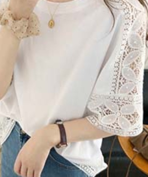 lesperance（レスぺランス）の「レースデザインカットソー（Tシャツ/カットソー・レディース・ブラック/グレー/ホワイト/ピンク・フリー）」の8枚目の写真