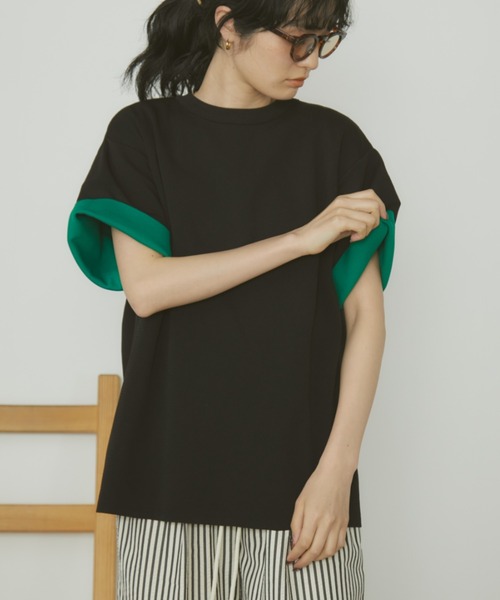 MERLOT(メルロー)の「袖リバーシブルジャガードニットT(Tシャツ/カットソー・レディース・ブラック/ブラウン・FREE)」の2枚目の写真