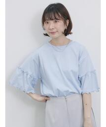 Samansa Mos2 blue | フリルスリーブTシャツ(Tシャツ/カットソー)