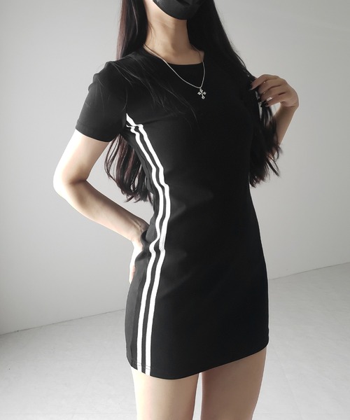 me+em select（ミームセレクト）の「【 ２color 】半袖サイドラインタイトミニワンピース ／ short sleeve side line tight mini onepiece（ワンピース・レディース・グレー/ブラック・FREE）」の8枚目の写真