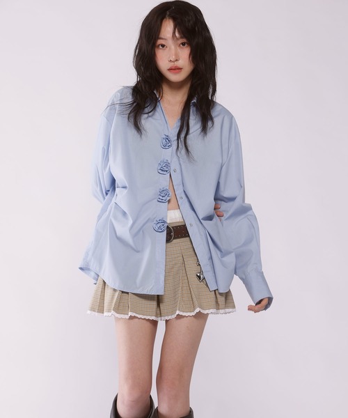 Judin(ジュディン)の「Rose motif button shirt【JD】(シャツ/ブラウス・レディース・ブルー・FREE)」の1枚目の写真
