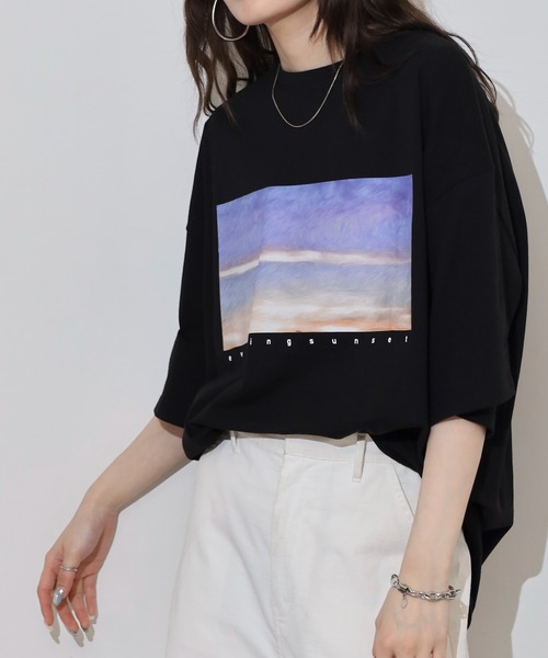 FUNALIVE（ファンアライブ）の「転写プリント5分袖Tシャツ（Tシャツ/カットソー・レディース・ブラック/オフホワイト・M）」の8枚目の写真