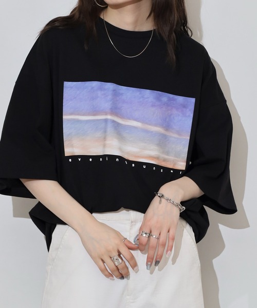 FUNALIVE（ファンアライブ）の「転写プリント5分袖Tシャツ（Tシャツ/カットソー・レディース・ブラック/オフホワイト・M）」の9枚目の写真
