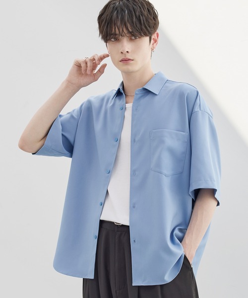 レプリカ品 Yシャツ ワイシャツ 半袖 青色 ワッペン付き 夏服 レプリカ