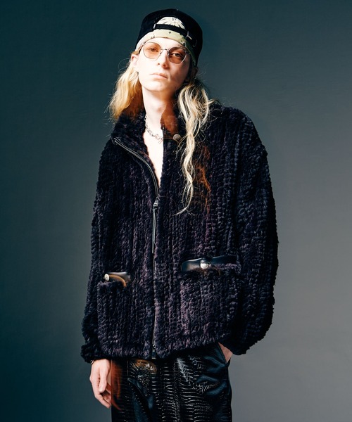 juemi ファーブルゾン ノエミー NOEMIE スタンドネック合皮ベルトユニセックスファーブルゾン