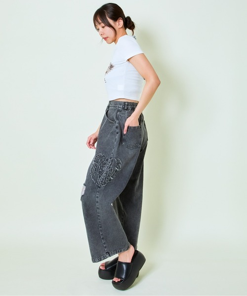 GORGE（ゴージ）の「《FORT WORTHロゴ×レイヤード風》レディース テレコ半袖クロップドトップス 体型カバー 春夏秋（Tシャツ/カットソー・レディース・ブラック/オフホワイト/グレー・F）」の5枚目の写真